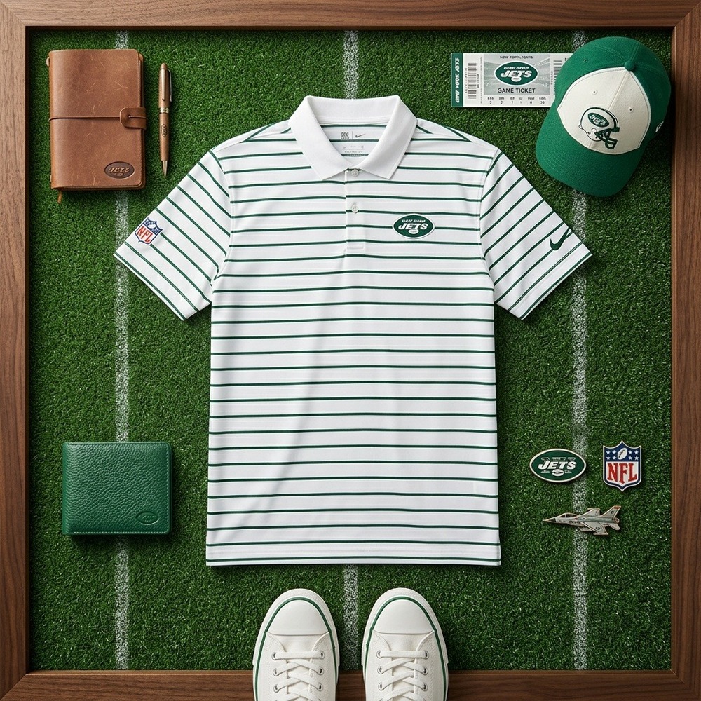 Nike NFL New York Jets Polo Shirt Men's Small White Green Striped Dri-FIT NWOT